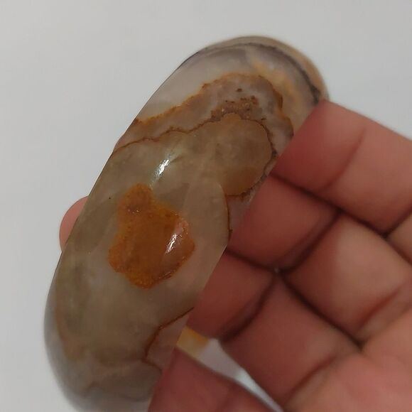 Natural Banded Agate Stone Chunky Bangle Bracelet - Picture 6 of 8